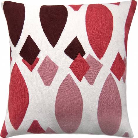 Judy Ross Textiles Hand-Embroidered Chain Stitch Marquise Throw Pillow cream/orchid/berry/dusty pink